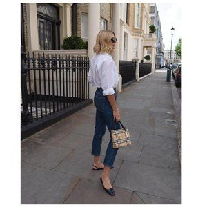 Mid Wash Current Elliott High Rise The Vintage Cropped Slim Straight Jeans 25